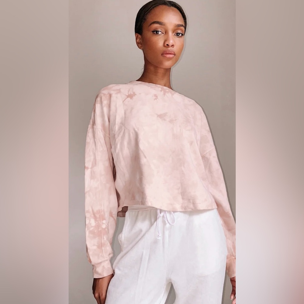💕Lulu’s•Chilled Out BLUSH Tie-Dye Cropped Sweatshirt•Ballooned Sleeves💕